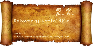 Rakovszky Koriolán névjegykártya